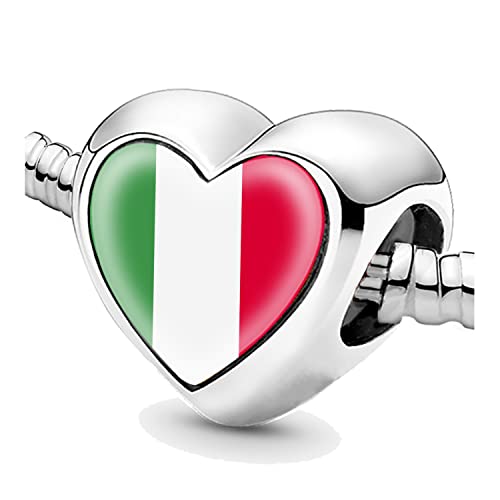 Bon4azuré Perline per braccialetti Bandiera dell'Italia Ciondoli in argento per donne Ciondoli con perline Regali di gioielli Idee regalo per Donne