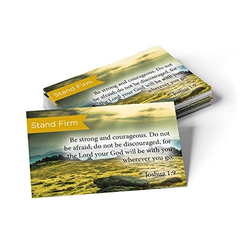 Pass It On Scripture Cards, Stand Firm, Joshua 1:9, Pack of 25 Inspirational Bible Verse Wallet Cards for Devotional, Bible Study, & Memorization, Small Christian Greetings for Encouragement