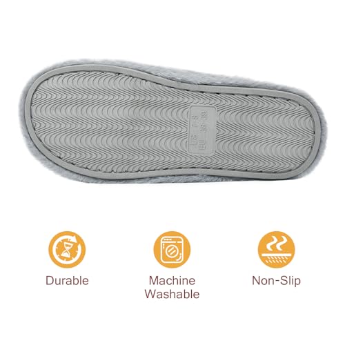 ZOORON Women's Fuzzy Slippers with Memory Foam Comfy Faux Fur Anti-Skid Sole Slippers for Women Bedroom House Shoes Open Toe Grey(11-12)4