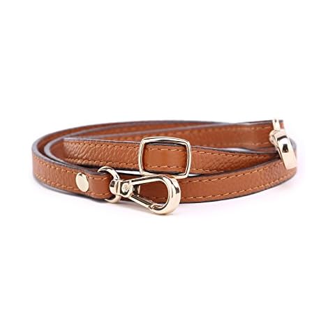 LAM GALLERY Leather Purse Straps Replacement Adjustable Shoulder Crossbody Strap for Handbags - Lychee Grain Brown, Slide Adjust, Width 1.2cm, Gold Cover
