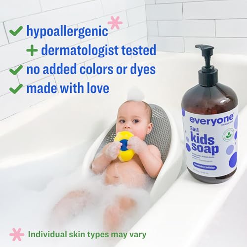 everyone for every body Everyone 3-in-1 Kids Soap, Body Wash, Bubble Bath, Shampoo, 32 Ounce (Pack of 2), Lavender Lullaby, made with Essential Oils for Toddlers, Tweens and Teens