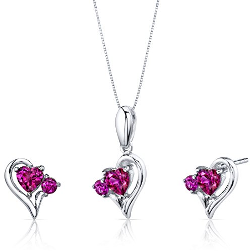 Preisvergleich Produktbild Revoni Damen Anhänger Ohrringe Schmuckset 925 Sterlingsilber Rubin 2.25 Karat