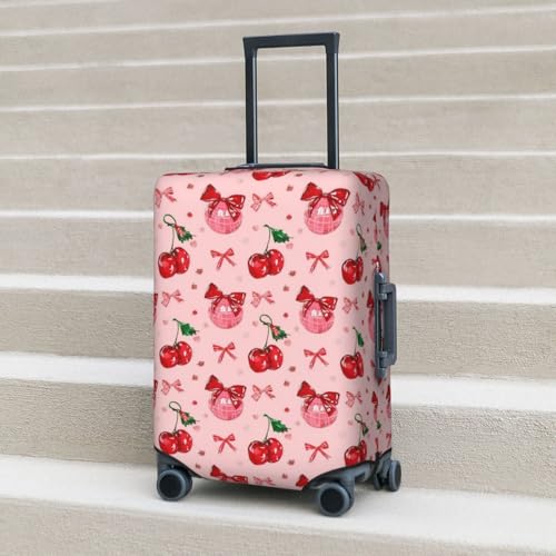 Travel Luggage Cover Cherry Disco Ball Bows, High Elasticity Washable Travel Baggage Protector Case Fits 22-24 in 7