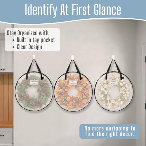 Image of VENO 2 Pack Summer Wreath Storage Container, 24 Inch Clear Wreath Bag, Spring, Christmas Garland Decoration Organizers with Zipper and Durable Handles (Clear, 24 inch-2 Pack)
