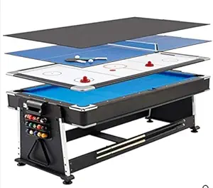 RUP Modern 4 in 1 Multi Functional MDF Pool Billiard Table, with Air Hockey and Table Tennis Table and Dinning Table, 7ft for Adult