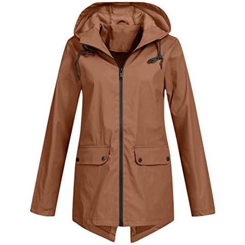 Zilosconcy Regenmantel Damen Lang Winddicht Zip Up Regenparka Regenjacke Damen Kapuzenpullover Windbreaker Leichte Wasserdichte Jacken Mantel mit Kapuze Langarm Große Größen Regenjacke Cover