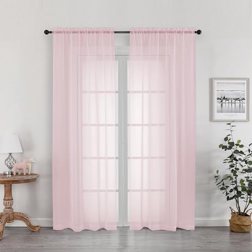 Image of OWEINE Sheer Curtains 78 Inches Long 2 Panels Set, Rod Pocket Fimly Voile Solid Blush Window Curtain Panels for Living Room Bedroom, Soft Voile Sheer Curtains & Drapes, Total 78 Inches Width