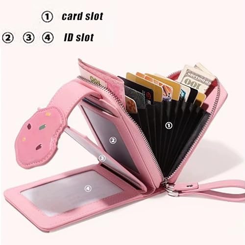 Women's Credit Card Holder with Cute Pink Leather Small Wallet RFID Zipper Coin Purse3