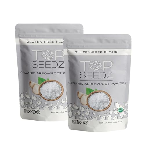 Top Seedz Certified USDA Organic Arrowroot Powder | Gluten-Free, Grain-Free Flour or Starch Food Thickener | Vegan, Kosher, and Nut-Free | 1lb Resealable Pouch (Pack of 2)