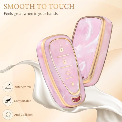 OFFCURVE for Chevy Key Fob Cover, Full Protection Car Key Fob Case for Chevrolet Malibu Equinox Camaro Cruze Tahoe Traverse Blazer Volt Bolt Smart Key Holder Car Accessories, Pink