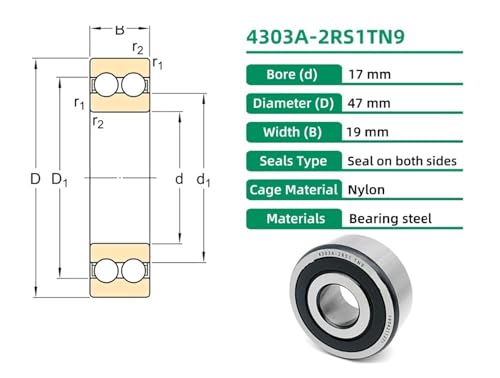 Rodamiento rígido de bolas 4303A-2RS de alta precisión dimensional 17x47x19 mm 3