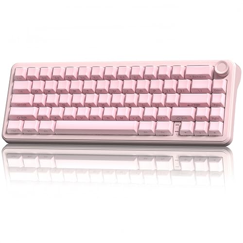 Image of womier L65 60% Pink Mechanical Keyboard with Knob,4000mAh,Tri Mode USB-C /BT5.0 /2.4G,RGB Backlit,Hot Swap,Crystal Jelly keycaps,Linear Switch,Gasket Mounted Wireless Gaming Keyboard for PC /Mac