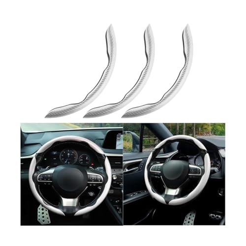 Mandark 3PCS Carbon Fiber Car Steering Wheel Cover, Anti-Skid Leather Vehicle Segmented Steer Wheel Protector, Auto Interior Protection Guard Accessories, Universal for Most Cars (White)