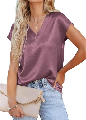 RUMIA Short Sleeve Satin Summer Blouses Tops for Women- Ladies...