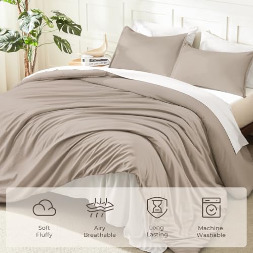 Image of Litanika Light Coffee Comforter Full Size, 3 Pieces Lightweight Solid Bedding Set, All Season Fluffy Bed Set (79x90In Comforter & 2 Pillowcases)