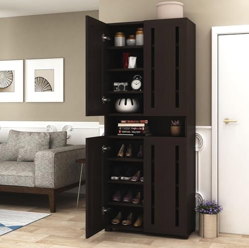 Furniva Skyline 6 Feet Wooden 2 Door Shoe Rack Cabinet | 9 Shelf Multipurpose Shoe Organizer for Home & Hallway | Engineered Wood with Airflow Slots |
