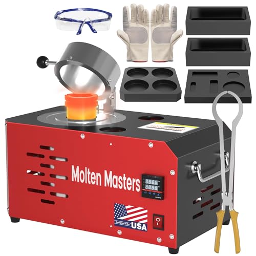 MMasters 3KG Electric Melting Furnace, 1400W 2102°F Digital Temp ControlGold Smelting Furnace Kit Foundry Kiln with Graphite Crucible & Ingot Moldsfor Melt Scrap Metal, Silver, Aluminum