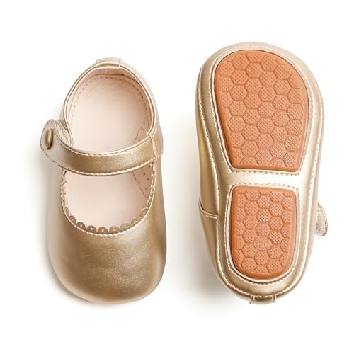 Image of PHIRAMIN Baby Girls Mary Jane Flats - Infant Newborn Walking Shoes Soft Rubber Sole Princess Wedding