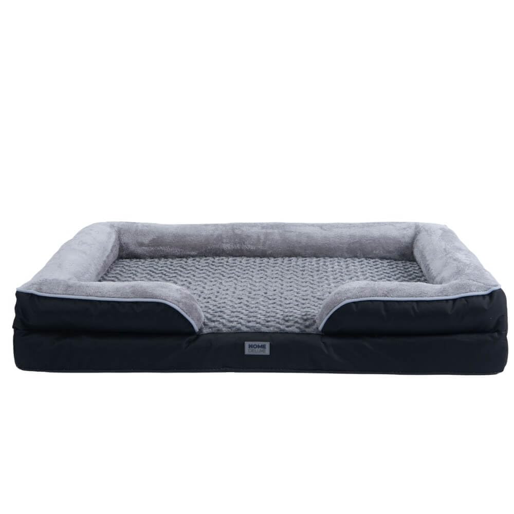 Home Deluxe - Orthopädisches Hundebett Scooby - Maße: 120 x 85 x 20 cm, Farbe: Schwarz/Grau, inkl. Tierdecke und Rugbyball, Baumwollfüllung, waschbarer Bezug I Hundebett Hundekissen Bett für Hunde