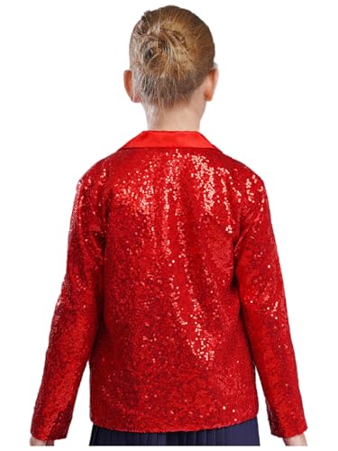 Kids Girls Sequin Blazers Jacket Long Sleeve Notched Lapel Button Down Suit Coat for Dance Party Performance3