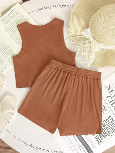 Image of NEW 6-14Y Tween Girls Stretchy Rib Knit Outfit Rayon Tank & Shorts Set Casual Lounge Playwear