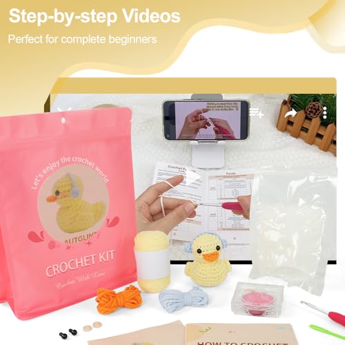 Image of Duck Crochet Kit for Beginners Adults & Kids, Amigurumi Learn to Crochet Starter Kit with 4K Step-by-Step Video Tutorials, Includes Pre-Started Yarn, Crochet Hooks & Accessories - Yellow Duck
