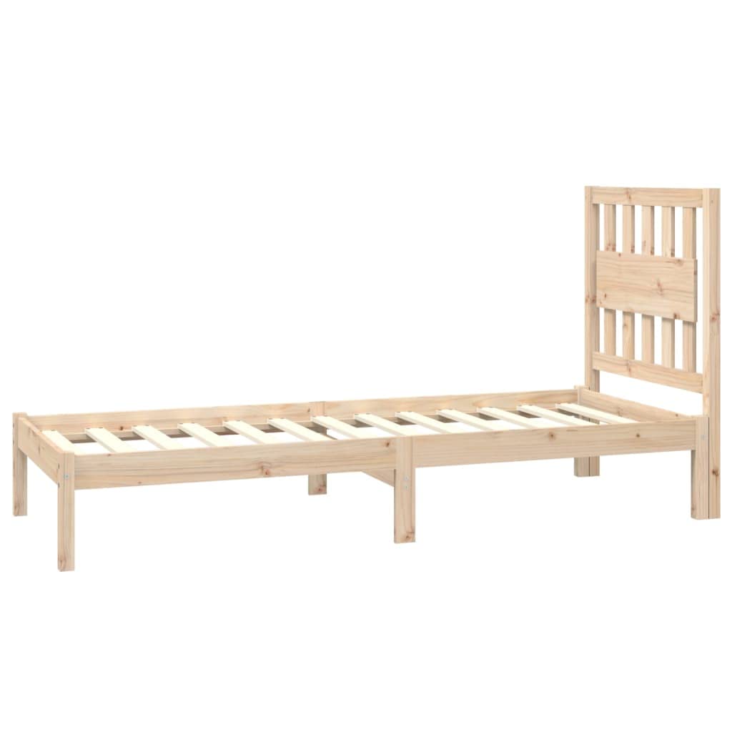 Lite drewno sosnowe klasyczna z zagłówkiem Brąz 75x190 cm | Rama łóżka lite drewno sosnowe 75x190 cm pojedyncza z zagłówkiem stabilna konstrukcja na listwach