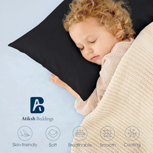 Image of Atiksh Beddings Pack of 2 13x18 Inch Toddler Travel Pillow Cases - 100% Soft Egyptian Cotton, 600 Thread Count with Zipper Closure for Small Travel Pillowcase Cover, Black