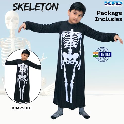 Image of Kaku Fancy Dresses Polyester Skeleton Halloween Costume For Kids | Skeleton Costume For Boys & Girls | Skeleton Dress For Kids | Scary Horror Theme Dress For Halloween,Black