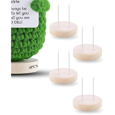 4PCS Doll Wooden Base Dual Needle Holder for Positive Dolls Figurines - Positive Potato Pickle Crochet Doll Display Stand Base Home Decorative Showcase Holder for Toys, Collectible, Miniature Things Cover