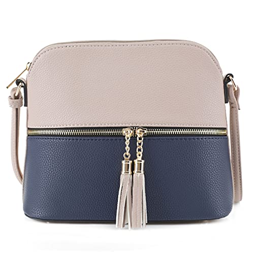 Image of SG SUGU Lunar Lightweight Medium Dome Crossbody Bag Shoulder Bag with Tassel | Zipper Pocket | Adjustable Strap