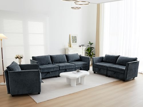 Image of ORRD 3 Piece Modular Sectional Sofa Set, Convertible Couch with Storage, Sofa Modular for Living Room, Office (Blue Grey)