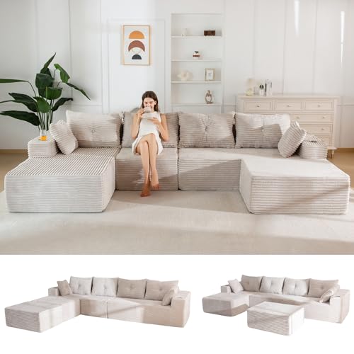 Image of MAXYOYO 132 inch Giant U-Shaped Modular Sectional Couch, Modern Boneless Couch for Living Room, Sofa in A Box, Oversized Sofa with Deep Seat, No Assembly Required, Grayish Beige