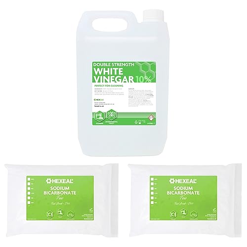 Hexeal Double Strength White Vinegar 5L and 2 x 1kg Sodium Bicarbonate | Grease remover and Surface cleaner
