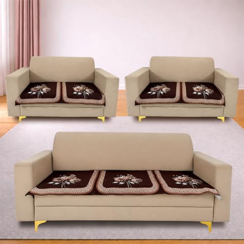 Image of Homerz 'Brooklyn Series' Premium Sofa Cover | Quilted Floral Design | Non-Slip Washable Sofa Protector | Soft Anti Slip Fabric (Brown, 7 (3+2+2) Seater, Only Seat Cover)