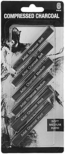 Compressed Charcoal Sticks Sketch Charcoal Sticks Charcoal Pencils for Drawing Sketching, Shading Artists Drawing Charcoal Assorted, Soft, Medium, Hard, Pack of 6