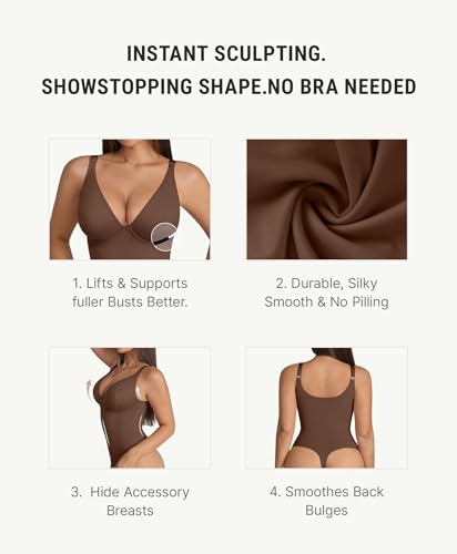 Image of FeelinGirl Shapewear Bodysuits for Women Tummy Control Body Suits Deep V Neck Thong Body Shaper