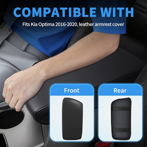 Asgohme Center Console Armrest Cover Compatible with Kia Optima 2016-2020 Accessories, Premium Leather Arm Rest Cover Pad, Car Middle Console Cover (Black) by Asgohme - Image 2