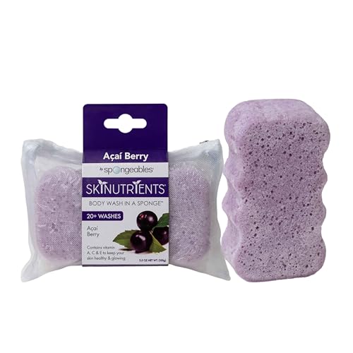 Image of Spongeables Body Wash in a 20+ Wash Sponge, Acai Berry, 1 Count, 20+ Washes, 3.5oz