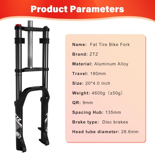 Horquilla de suspensión frontal para bicicleta eléctrica ZTZ Fat Tire 20x4.0, QR 9x135mm miniatura 5
