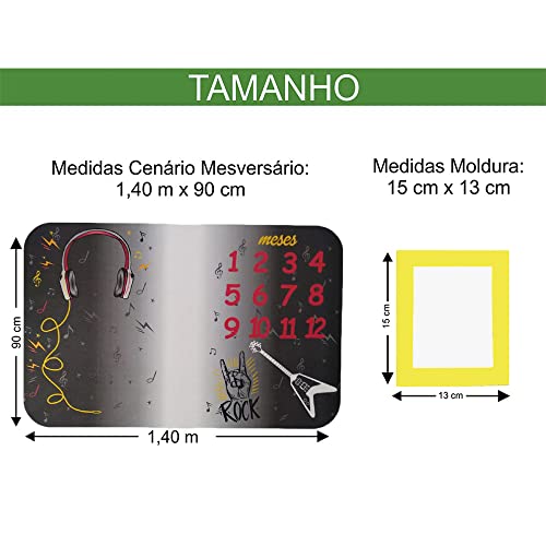 Tapete Mesversário Cenário Para Foto dos Meses Do Bebê com Marcador (Único, Rock)