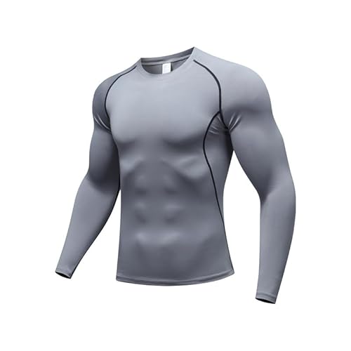 HDAKDDHG Long Sleeve Running Tops Mens,Compression Shirts for Men Long Sleeve Football Undershirt Athletic Dry Shirts Performance Workout Athletic Training Cycling Gym Grey