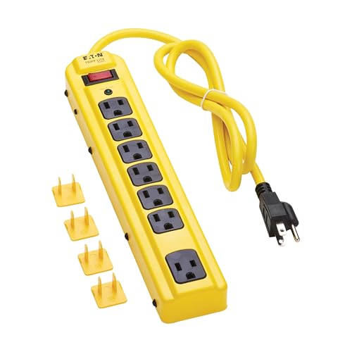 Regleta de alimentación industrial TRIPP LITE serie TLM704SA, 7 enchufes, protección contra sobretensiones de 450 julios, cable de 4 pies, carcasa metálica amarilla miniatura 3