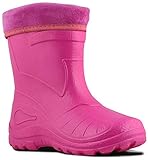 Ultra Light EVA Kids Girls Wellington Boots Rainy Snow Wellies Very Warm Liners (8 UK 25 EU - 16 cm, Pink)