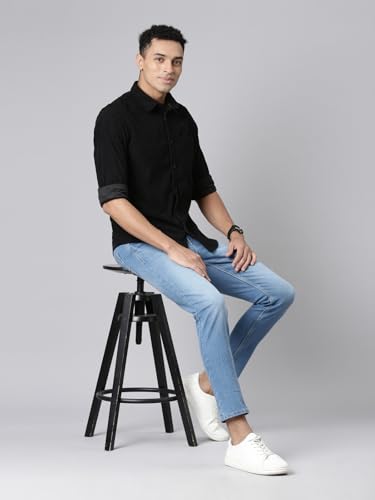 Image of Chennis Men Solid Spread Collar Full Sleeve Casual Corduroy Shirt