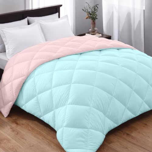 Image of AYKA Reversible Comforter 220 GSM Microfiber Reversible AC Comforter /Blanket for Winter /Quilt /Duvets for Queen Size Single Bed Comforter (60 * 90, Aqua & Peach)| TC - 220