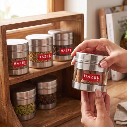 Image of HAZEL Stainless Steel Transparent See Through Container Set of 2, Silver, 350 ML Each