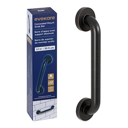 evekare Premium Extra Strength Grab Bar for Bathtubs and Showers | Stainless Steel Oil Rubbed Bronze 12 inch - 1.25 Diameter | ADA Compliant Shower Grab Bar Handle for Elderly and Disabled