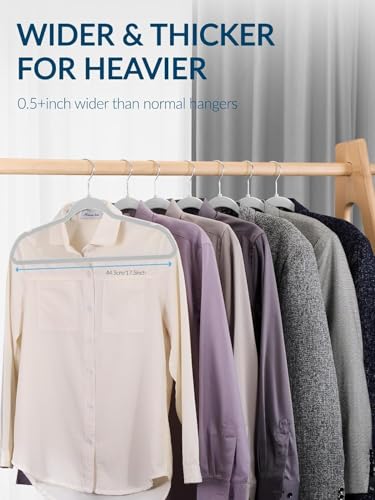 Image of Slim Plastic Hangers for Clothes - Heavy Duty Non-Velvet Hangers with 360 Swivel Chrome Hook & Non Slip Notches - Ideal for Dresses Coats Shirts Jackets & More (White, 6)
