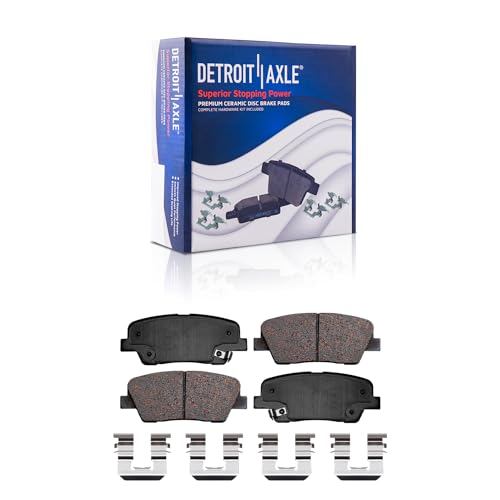 Image of Detroit Axle - Rear Brake Kit for 2011-2015 Kia Sorento, 2010-2016 Hyundai Santa Fe Drilled & Slotted Brake Rotors and Ceramic Brakes Pads 2012 2013 2014 Replacement